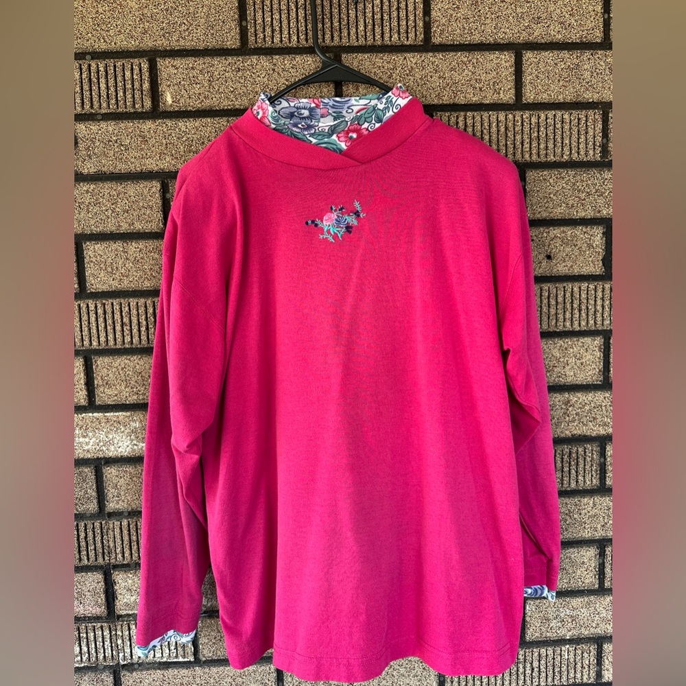 J.I.T Sportswear 90’s Vintage Magenta Mock Neck Long Sleeve Size Large